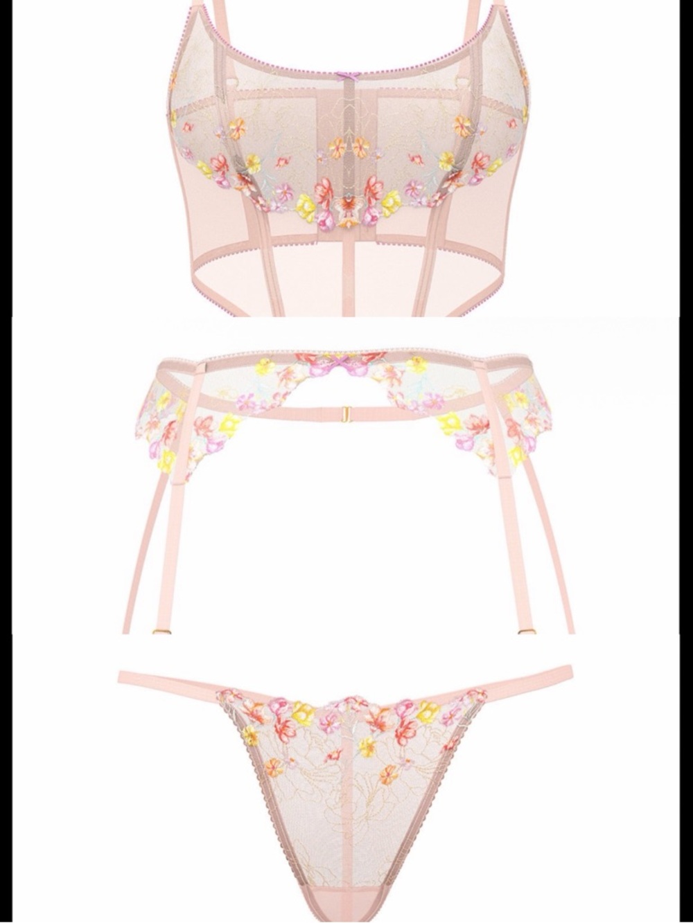 Victoria’s Secret XL / XXL Rainbow Bloom Floral Embroidery Corset Garter Panty